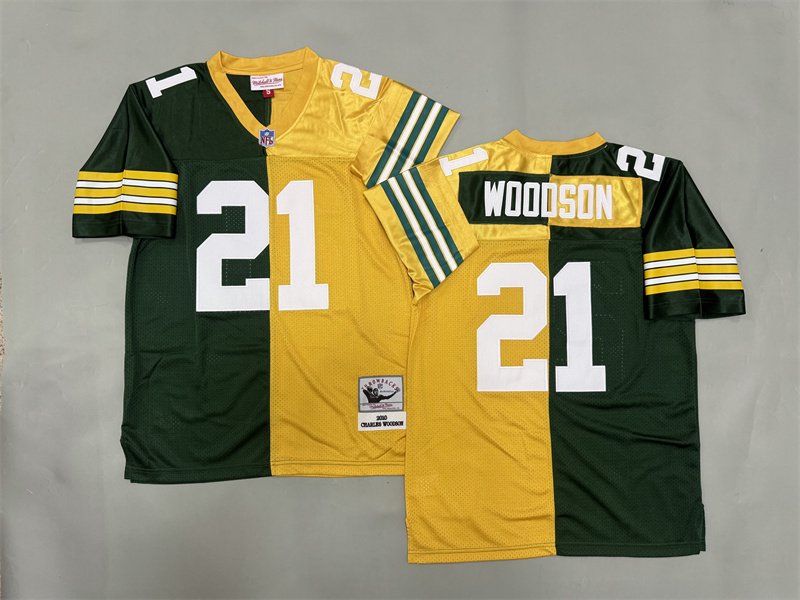 Men 2025 Green Bay Packers #21 Woodson green yellow Throwback Limited NFL Jersey style 001